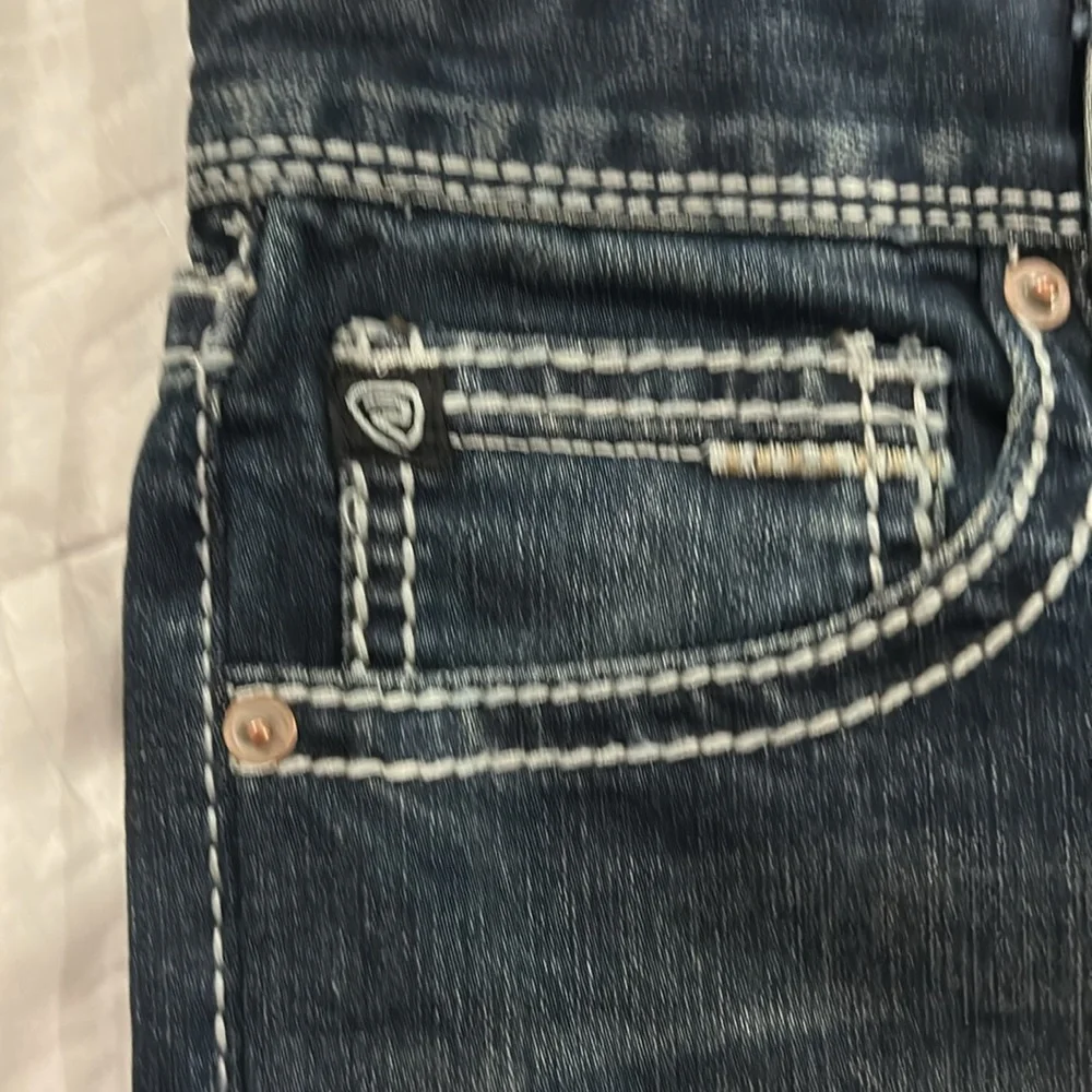 Rock & Roll Blue Relaxed Jeans with Fading and Whiskering Whispering - Picture 5 of 7